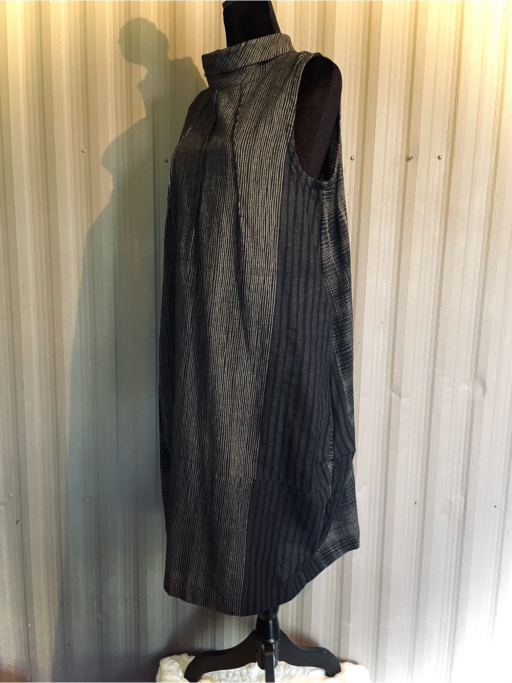 Mao Mam Artisan Midi Dress Black Lagenlook Mori Cotton Boho Pockets S/M Thailand - Picture 6 of 16
